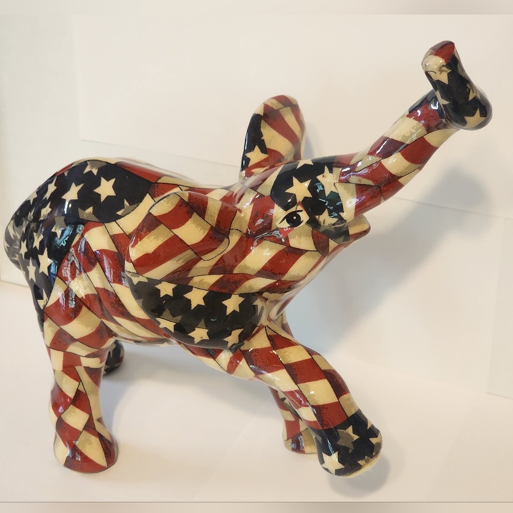 80s Elephant Figurine American Flag La Vie Porcelain Stars Stripes Patriotic USA